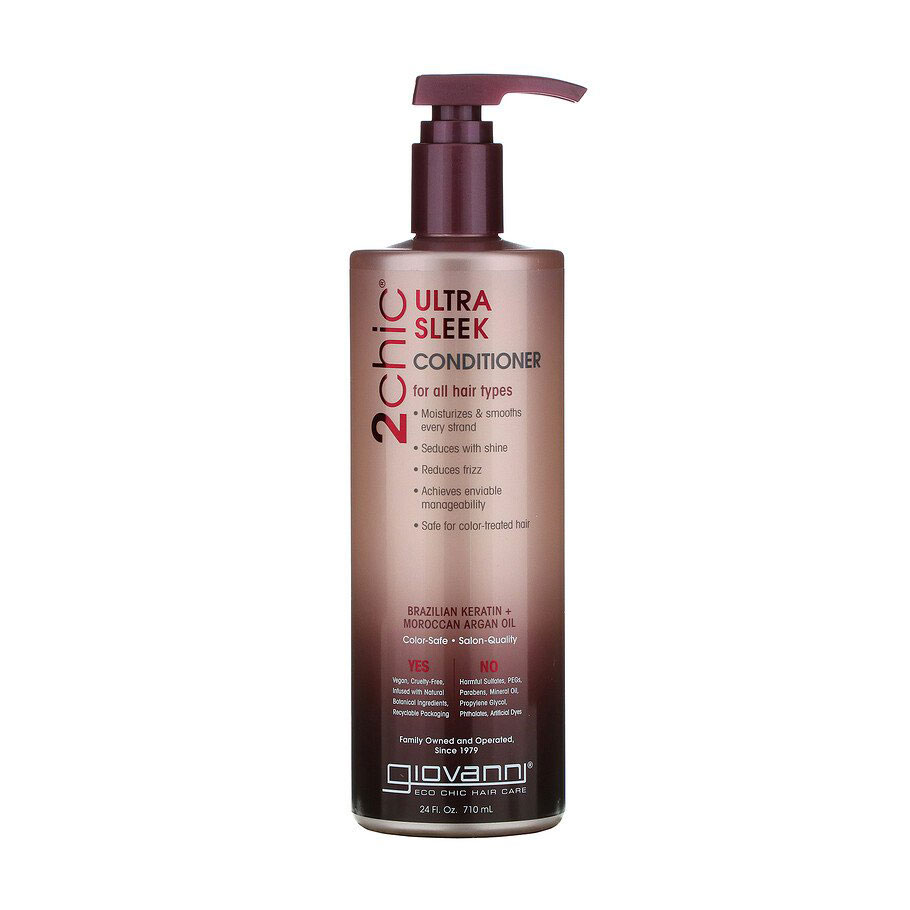 Кондиціонер Giovanni 2chic Ultra-Sleek Conditioner Ультра сяяння, для всіх типів волосся, з аргановою олією та бразильским кератином, 710 мл